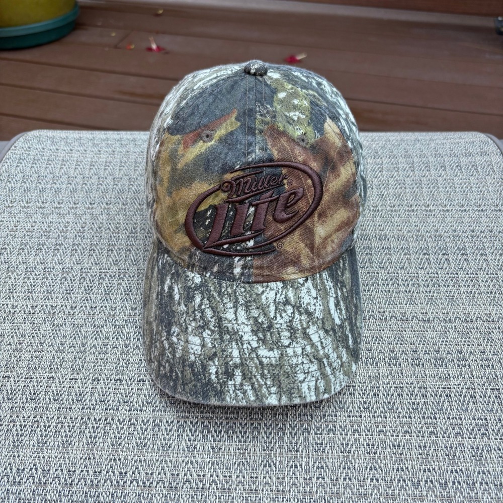 Miller Lite Hat Mens OSFA Camo Excellent Embroidered Logo Baseball Cap